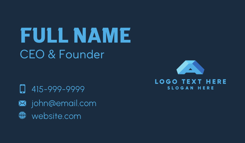Blue 3D Letter A Business Card